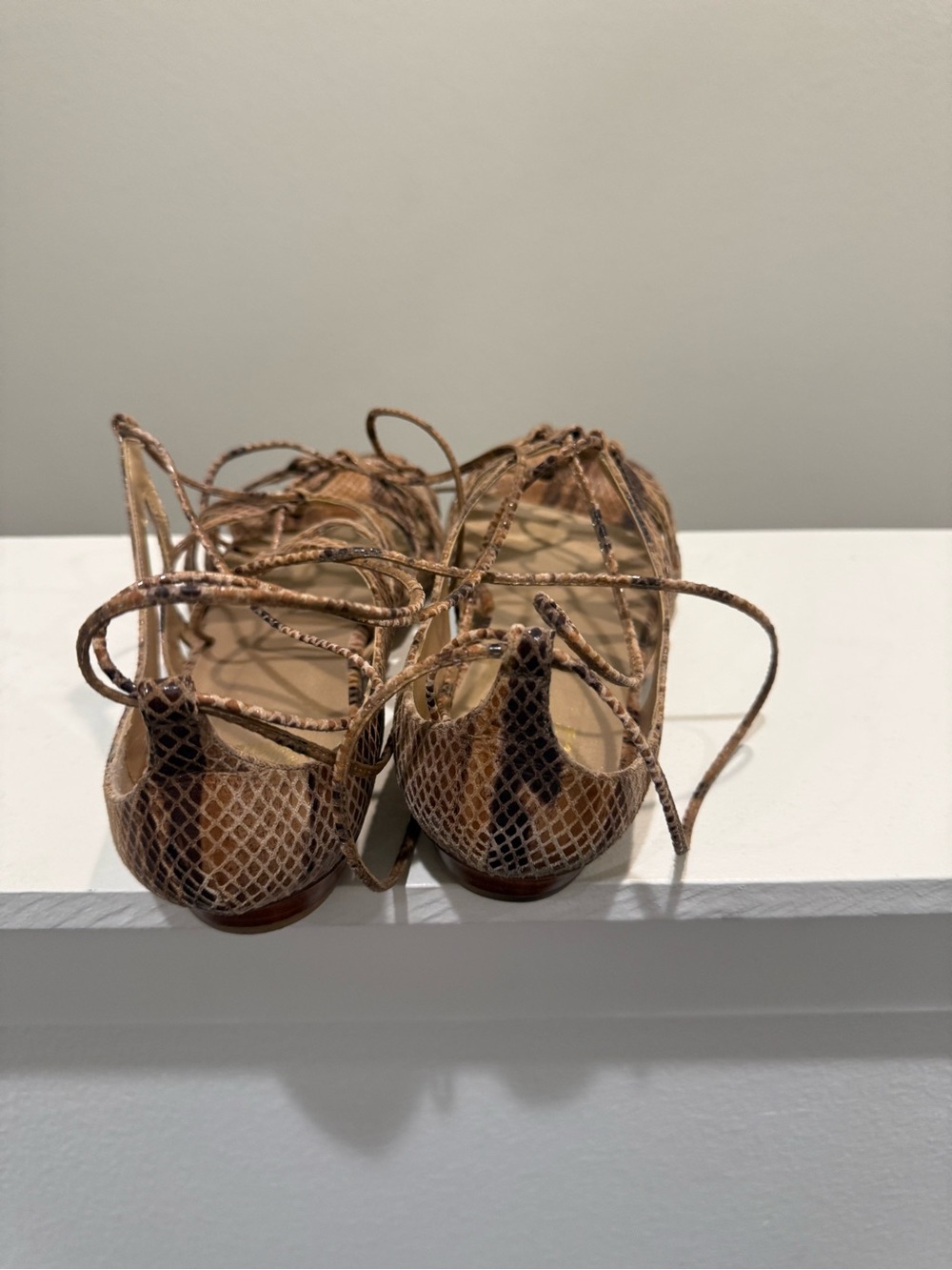 Stuart Weitzman Brown Snake-Print Lace-Up Women's Sandals - Picture 4 of 6